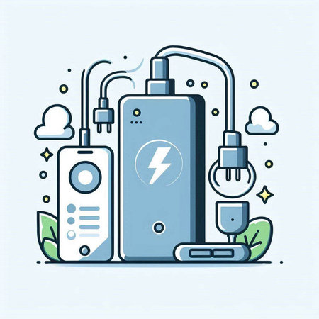 Power bank. Power supply. Vector illustration in flat linear style.のイラスト素材