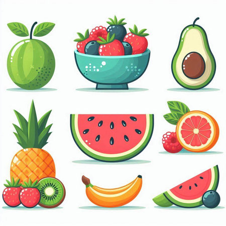 Fruit icons set. Cartoon illustration of fruits vector icons for web designのイラスト素材