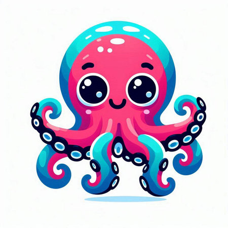 Cute cartoon octopus with eyes and tentacles. Vector illustration.のイラスト素材