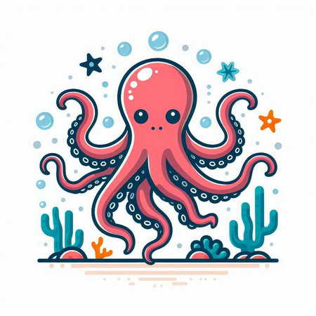 Cute cartoon octopus. Vector illustration in scandinavian style.のイラスト素材