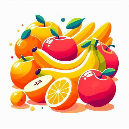 Fruits vector illustration. Orange, banana, apple, pear, orange.のイラスト素材