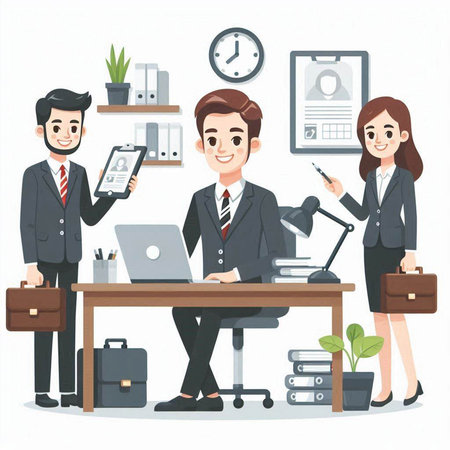 Businessman and businesswoman working together in office. Vector illustration.のイラスト素材