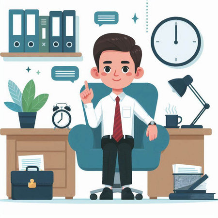 Businessman sitting in chair at office. Vector illustration in cartoon styleのイラスト素材