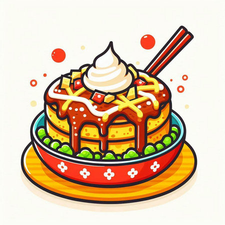 Pancakes with ice cream and caramel sauce. Vector illustration.のイラスト素材
