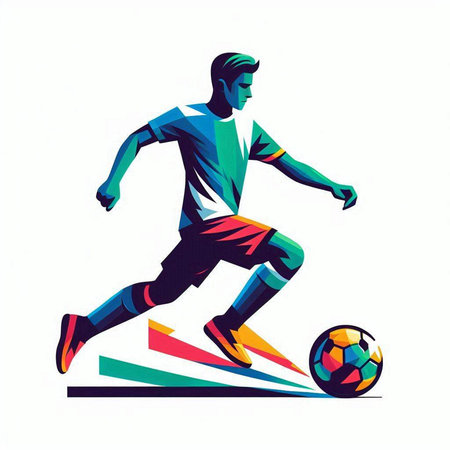 Soccer player with ball. Soccer player in action. Vector illustrationのイラスト素材