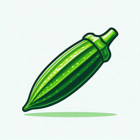 Illustration of a green okra on a white background with shadowのイラスト素材