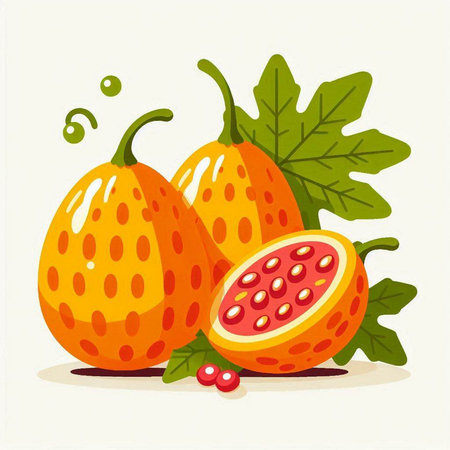 Pomegranate fruit with leaves and berries. Vector illustration.のイラスト素材