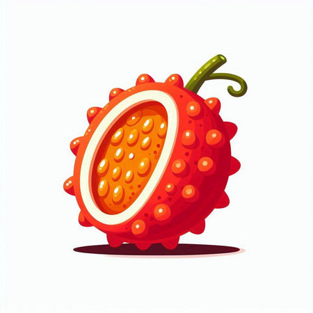 Litchi fruit isolated on white background. Vector cartoon illustration.のイラスト素材