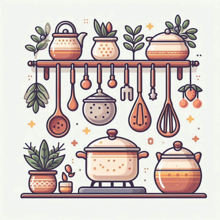 Kitchen tools and utensils. Vector illustration in flat styleのイラスト素材