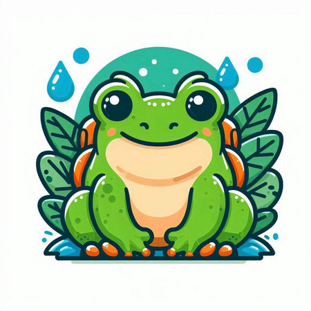 Cute frog sitting on the grass. Vector illustration in cartoon style.のイラスト素材