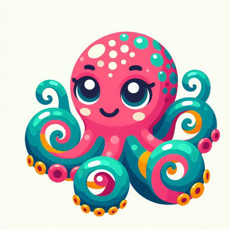 Cute cartoon octopus isolated on white background. Vector illustration.のイラスト素材