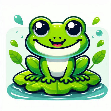 Frog sitting on a green leaf in the water. Vector illustrationのイラスト素材