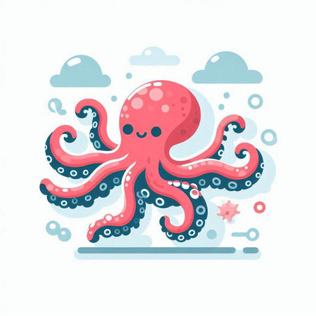 Octopus in the sea. Cute cartoon character. Vector illustration.のイラスト素材