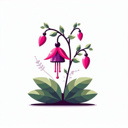 Fuchsia flower on white background. Vector illustration in flat style.のイラスト素材