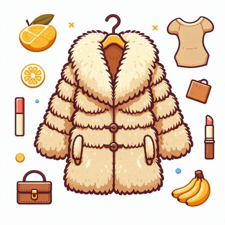Fur coat and accessories. Vector illustration of fur coat and accessories.のイラスト素材