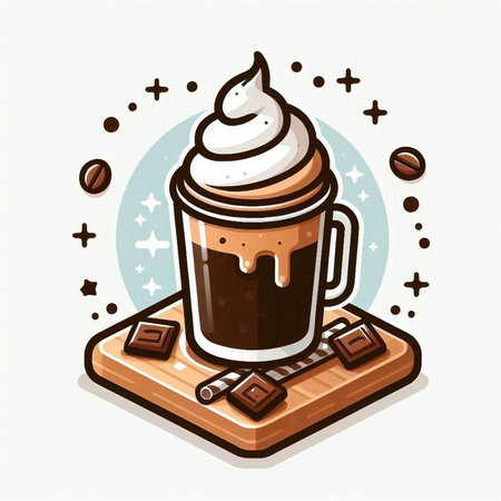 Illustration of a cup of coffee with whipped cream and chocolate.のイラスト素材