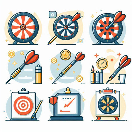 Darts and target icons set in flat style. Vector illustration.のイラスト素材