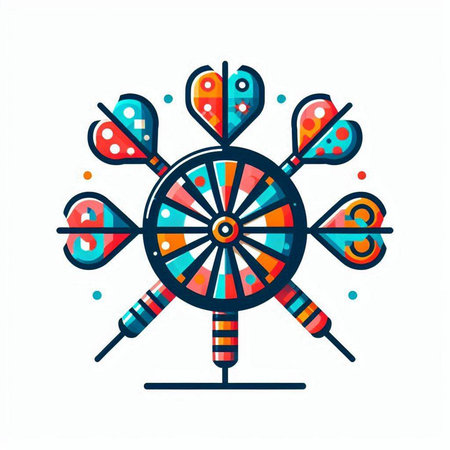 Darts vector icon. Colorful illustration of a dartboard with darts.のイラスト素材