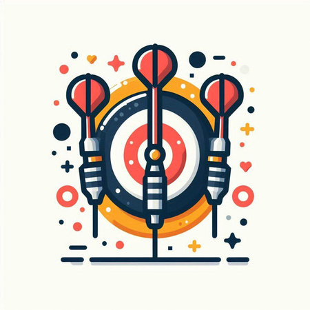 Darts vector icon in flat style. Dartboard, target, goal, achievement, success concept. Can be used for topics like sport, business, competitionのイラスト素材