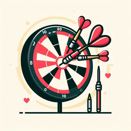 Dartboard with darts and arrows. Vector illustration in flat style.のイラスト素材