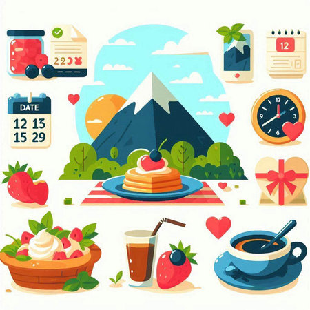 Set of flat icons on the theme of travel and vacation. Vector illustrationのイラスト素材