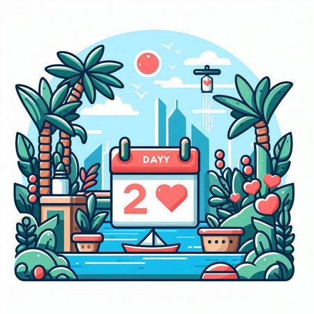 Calendar with the date of Valentine's day. Vector illustration in flat styleのイラスト素材