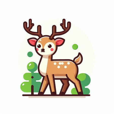 Cute deer with antlers in the forest. Vector illustration.のイラスト素材