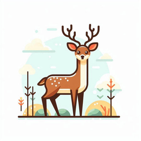 Cute deer on the background of the forest. Vector illustration.のイラスト素材