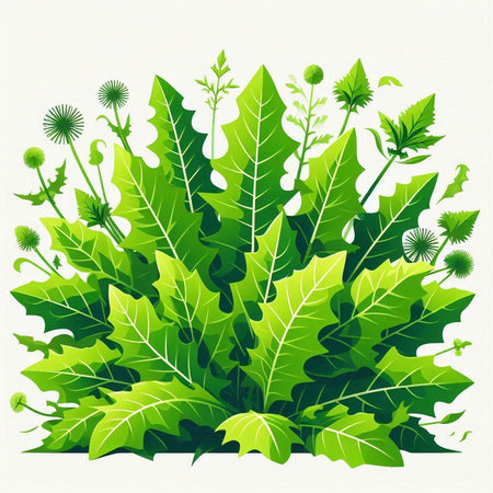 Background with green leaves and flowers. Vector illustration. Eps 10.のイラスト素材