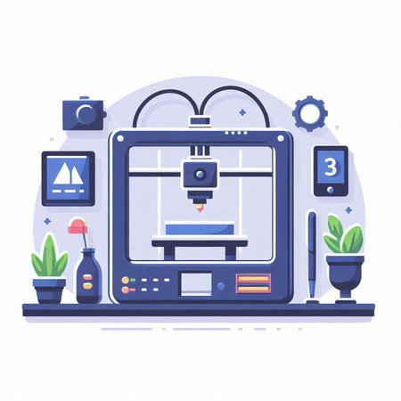 3d printer. Modern flat design style vector illustration on white background.のイラスト素材