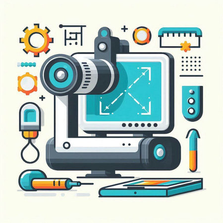 Vector illustration of modern flat design computer monitor, camera and accessories.のイラスト素材