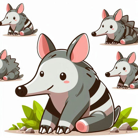 Cute cartoon hedgehogs sitting on the ground. Vector illustration.のイラスト素材