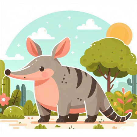 Armadillo in the park. Cute cartoon vector illustration.のイラスト素材