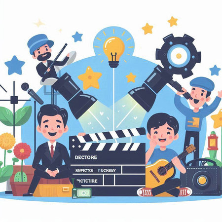 Cinema and entertainment concept. Flat design style vector illustration.のイラスト素材