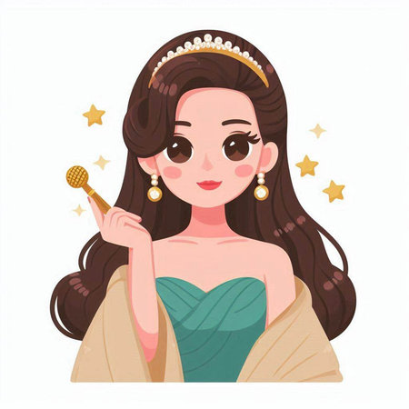 Beautiful girl singing with microphone. Vector illustration in cartoon style.のイラスト素材