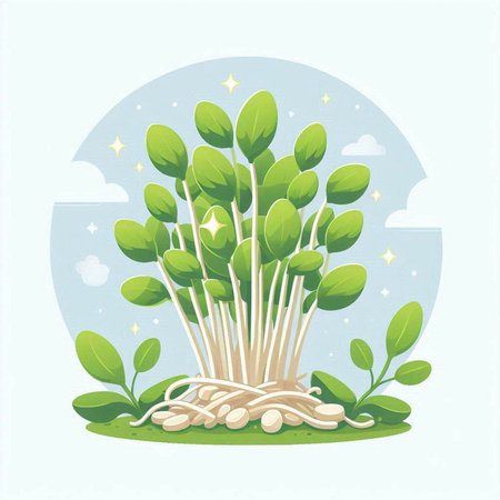 Illustration of a green sprouts growing in the field. Vector illustration.のイラスト素材