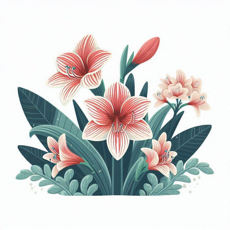 Beautiful bouquet of lilies on a white background. Vector illustration.のイラスト素材