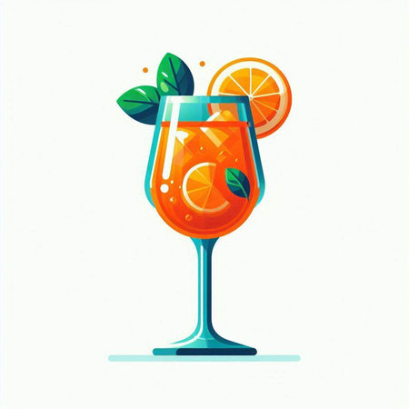 Cocktail with orange and mint. Vector illustration in flat styleのイラスト素材