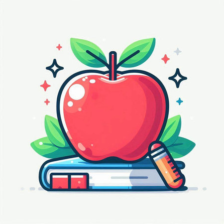 Apple and book, education concept. Vector illustration in flat style.のイラスト素材