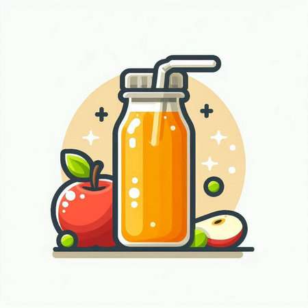 Apple juice in a bottle. Vector illustration in a flat style.のイラスト素材