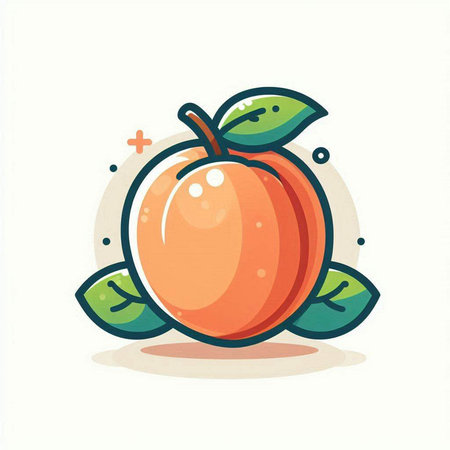 Peach fruit with leaves. Vector illustration in flat cartoon style.のイラスト素材
