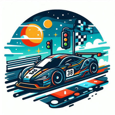 Vector illustration of the racing car. Car racing on a race track.のイラスト素材