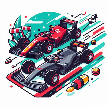 Vector isometric illustration of a racing car on the race track.のイラスト素材