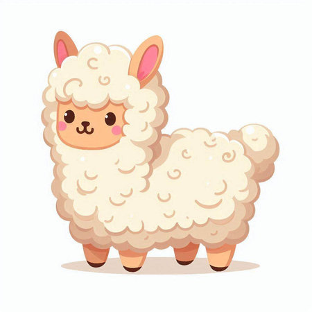 Cute cartoon alpaca isolated on white background. Vector illustration.のイラスト素材