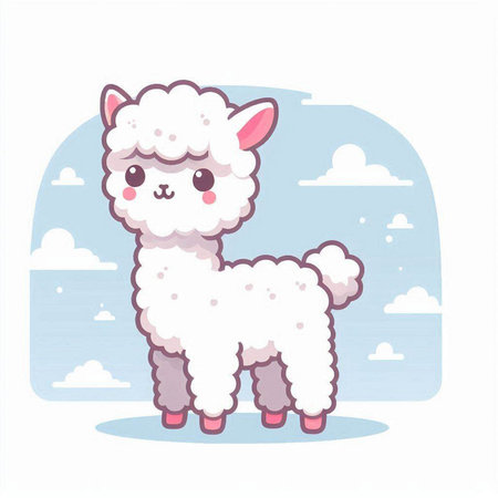 Cute cartoon alpaca. Vector illustration in flat style.のイラスト素材