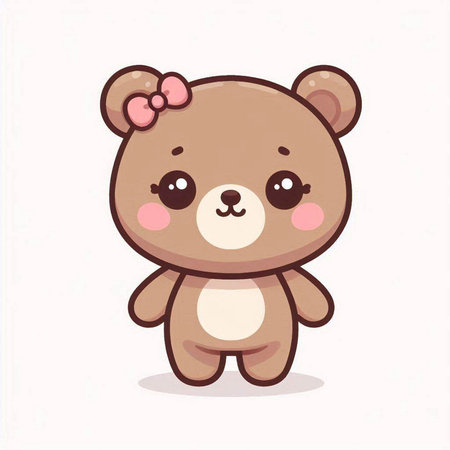 Cute teddy bear with pink bow. Vector illustration in cartoon style.のイラスト素材