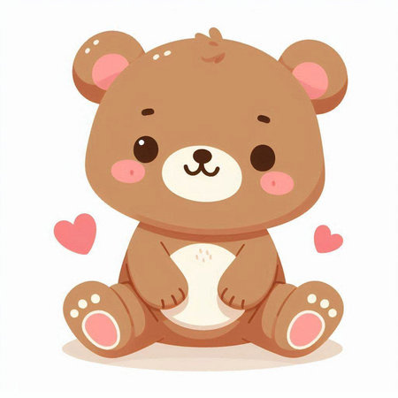 Cute teddy bear sitting on white background. Vector illustration.のイラスト素材