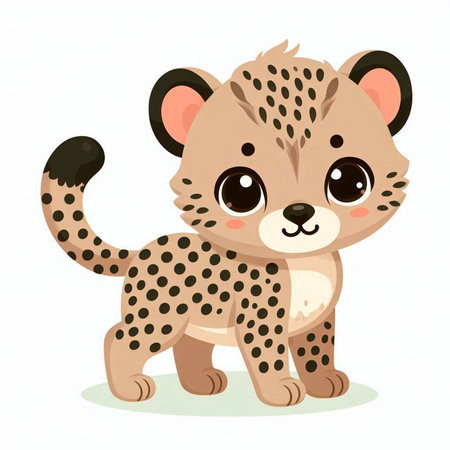 Cute baby cheetah vector illustration isolated on white background.のイラスト素材