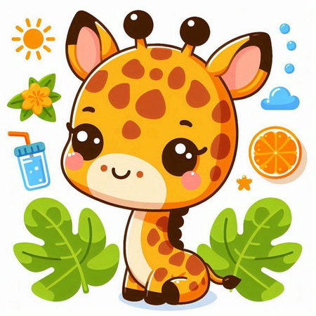 Cute cartoon giraffe. Vector illustration of a cute animal.のイラスト素材