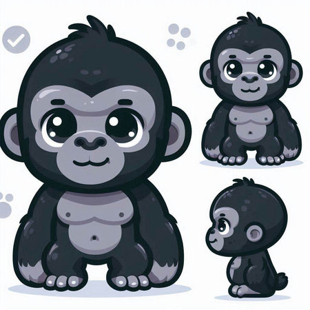 Monkey cartoon character set. Vector illustration of a cute gorilla.のイラスト素材